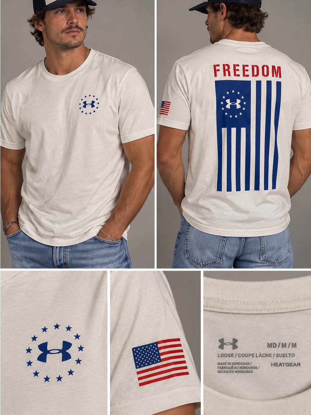 Under Armour White Freedom Graphic Short-Sleeve Tee with Blue and Red Print